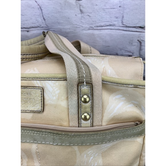 Coach Signature Print Tote Bag Purse Satchel Handbag Designer Tan - Picture 7 of 10
